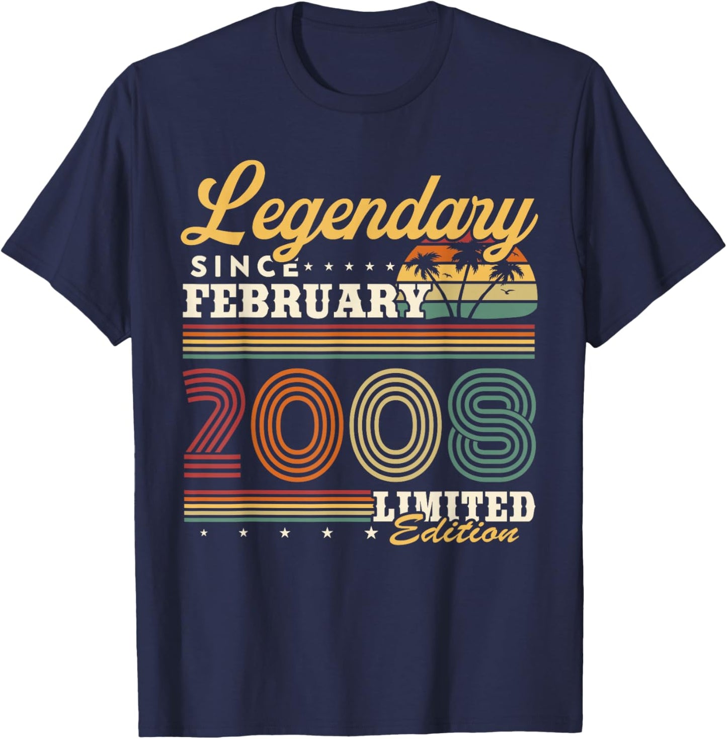 Vintage Birthday Gift 18 Years Born in February 2008 T-Shirt - T-Shirt | Navy