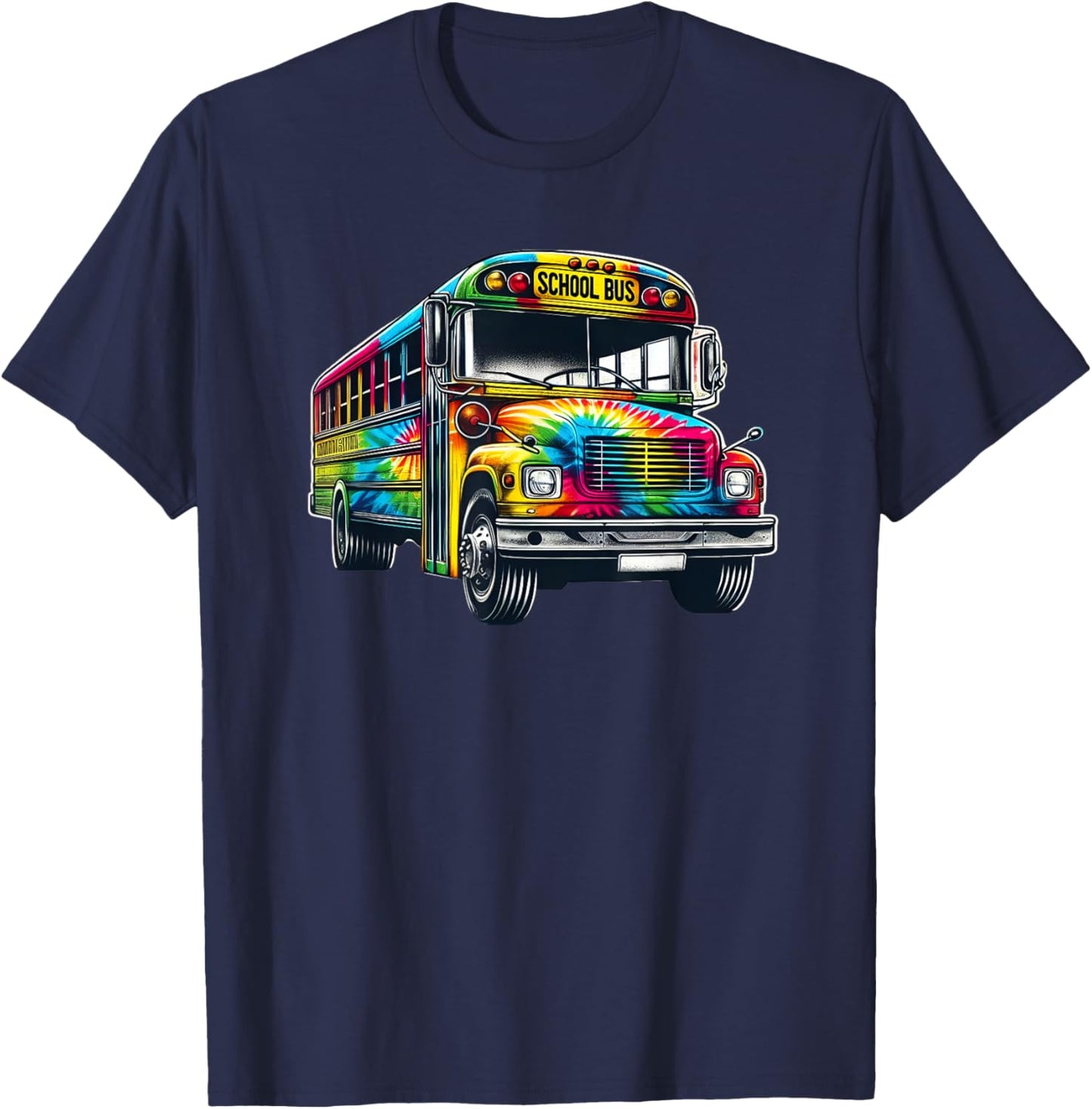Cool Colorful Tie Dye School Bus Graphic Bus Driver Teacher Women Kids T-Shirt - T-Shirt | Navy