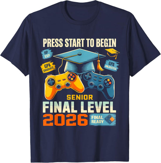 Class of 2026 Level Complete Video Gamer Senior Graduation T-Shirt - T-Shirt | Navy