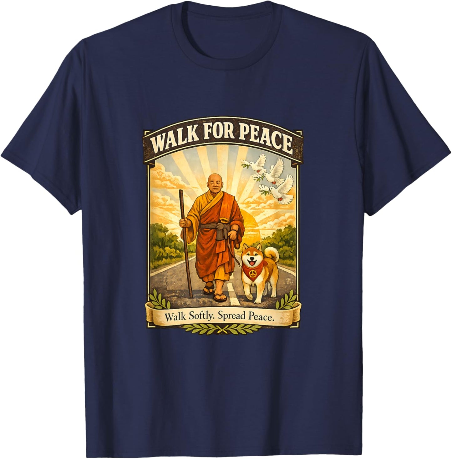 Walk for Peace Zen Monk and Aloka T-Shirt - T-Shirt | Navy