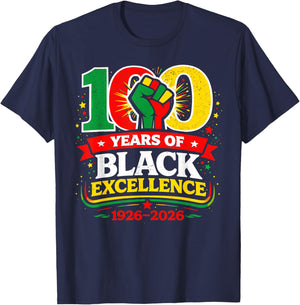 100 Years of Black Excellence Centennial Black History Month T-Shirt - T-Shirt | Navy