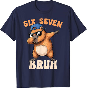 Capybara Six Seven Bruh Boys Girls Kids Capybaras 67 Meme T-Shirt - T-Shirt | Navy