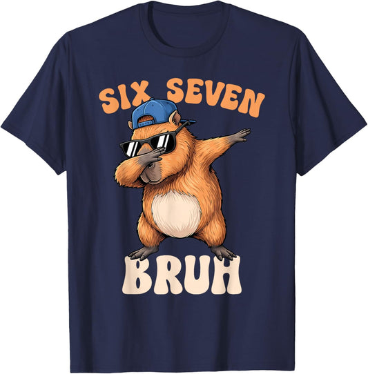 Capybara Six Seven Bruh Boys Girls Kids Capybaras 67 Meme T-Shirt - T-Shirt | Navy