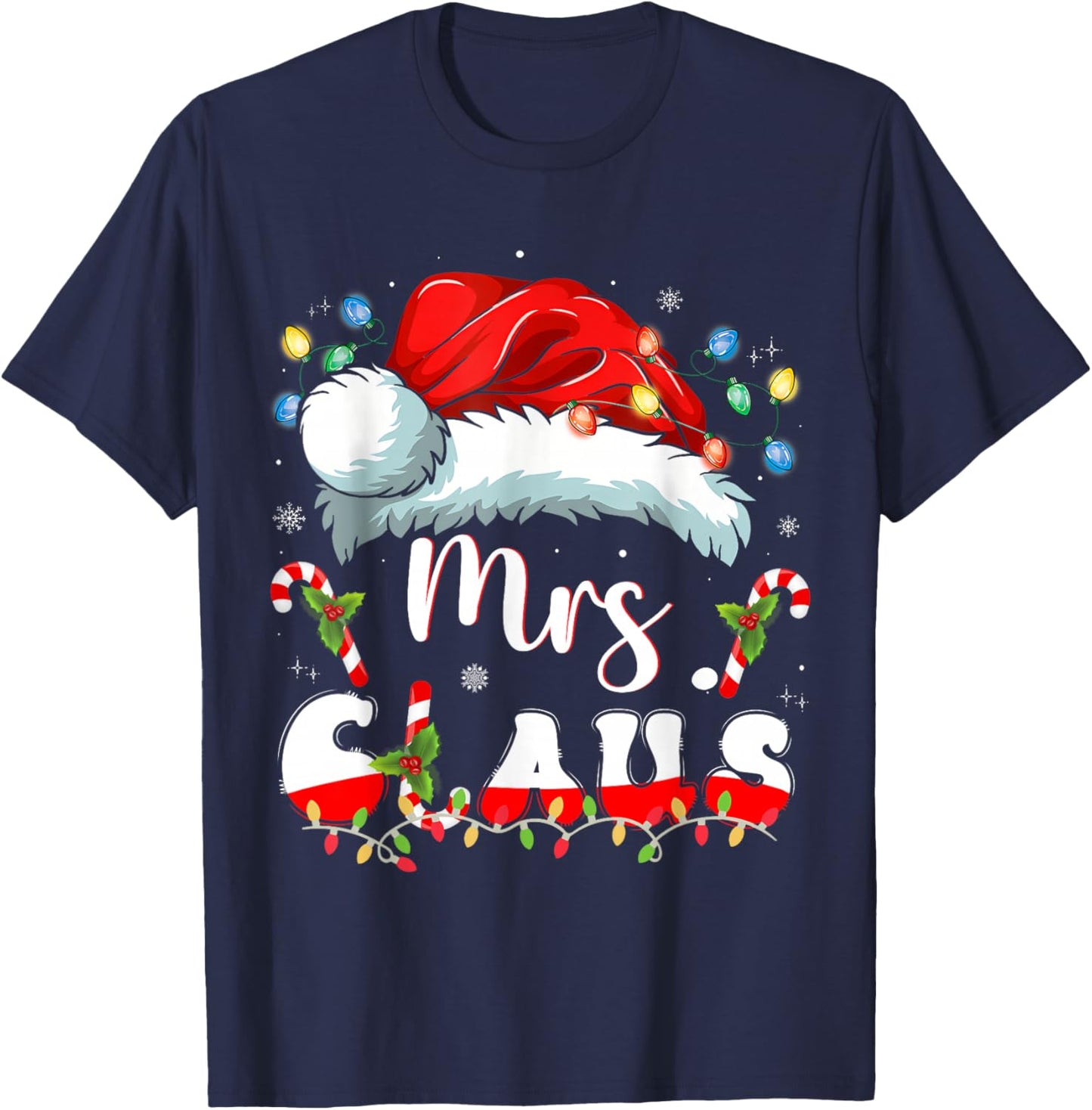 Mr and Mrs Claus Couples Matching Christmas Pajamas Santa T-Shirt - T-Shirt | Navy