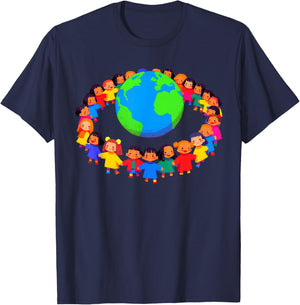 Unity Around The World – Kids Holding Hands Global Peace T-Shirt - T-Shirt | Navy