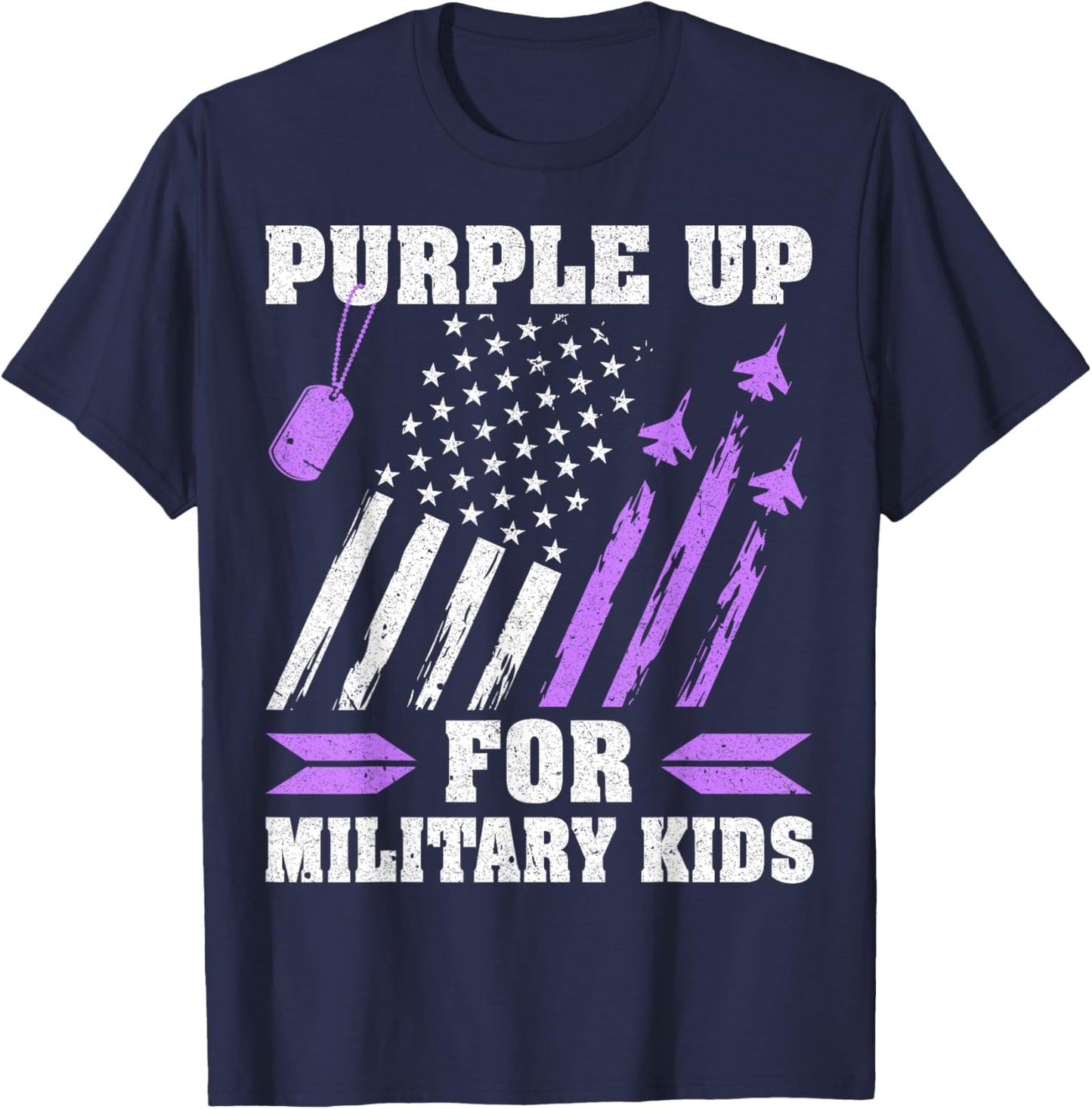 Purple Up for Military Kids Military Child Month USA Flag T-Shirt - T-Shirt | Navy