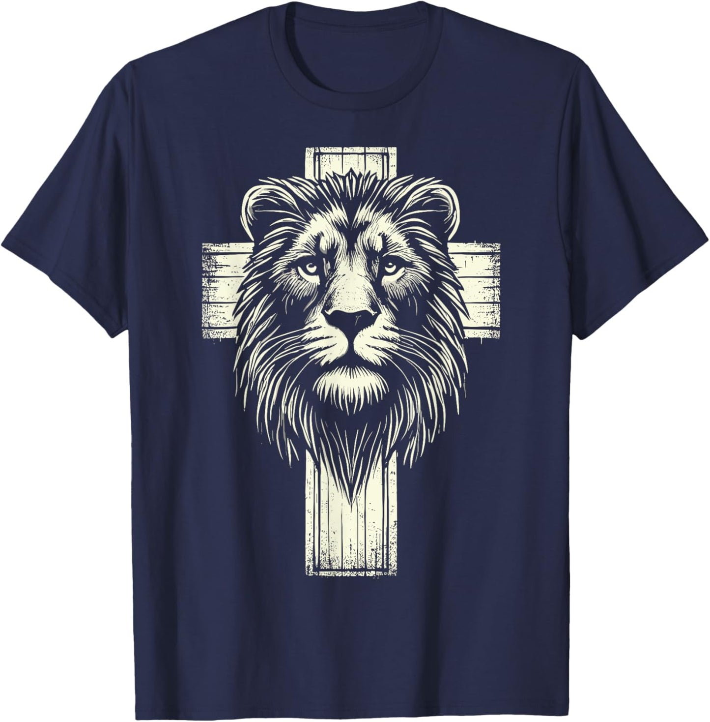 Lion of Judah Christian Lion Cross T-Shirt - T-Shirt | Navy