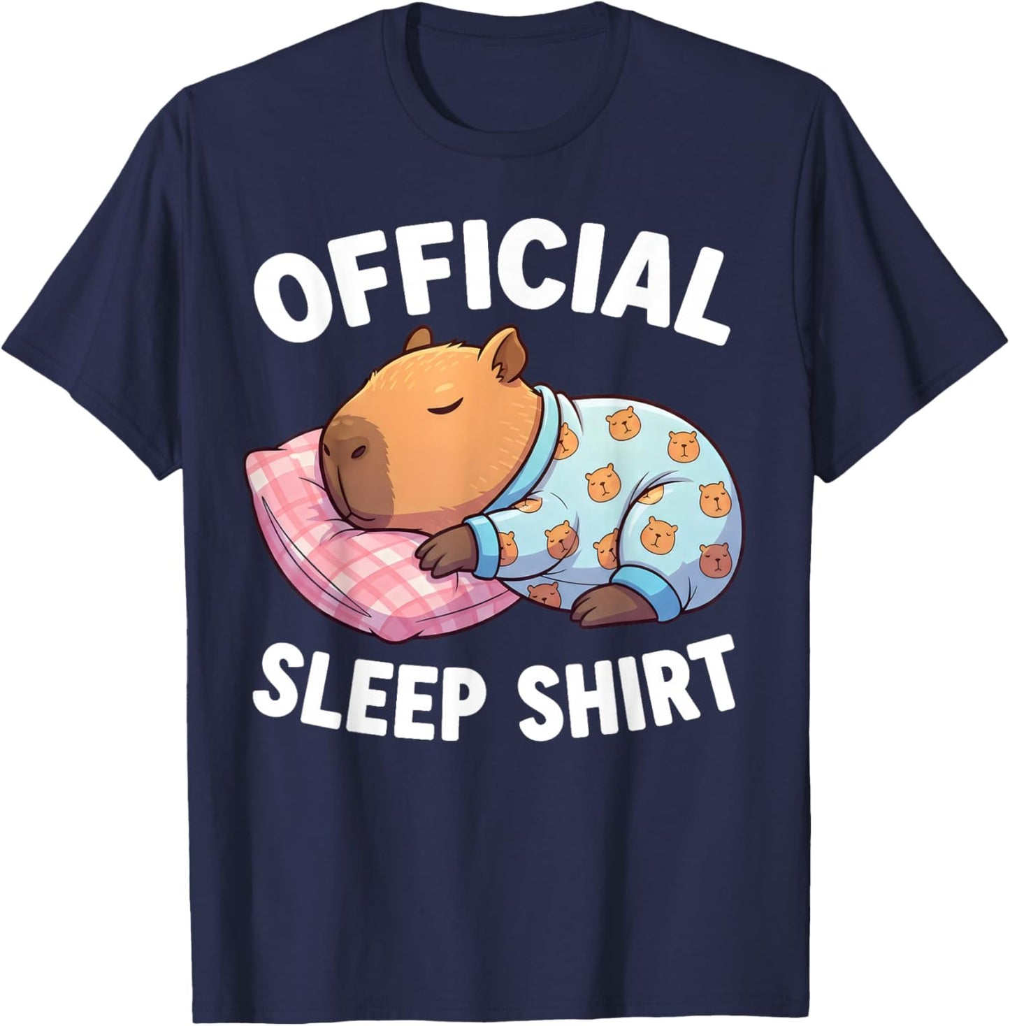 Cute Kawaii Sleeping Capybara Official Sleepshirt Nightgown T-Shirt - T-Shirt | Navy