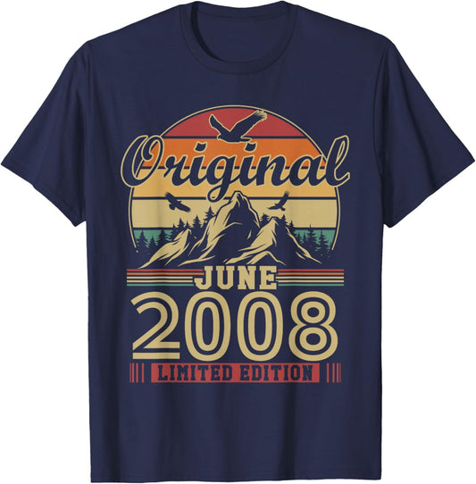 Vintage Cadeau Anniversaire 18 Ans pour Né en Juin 2008 T-Shirt - T-Shirt | Navy