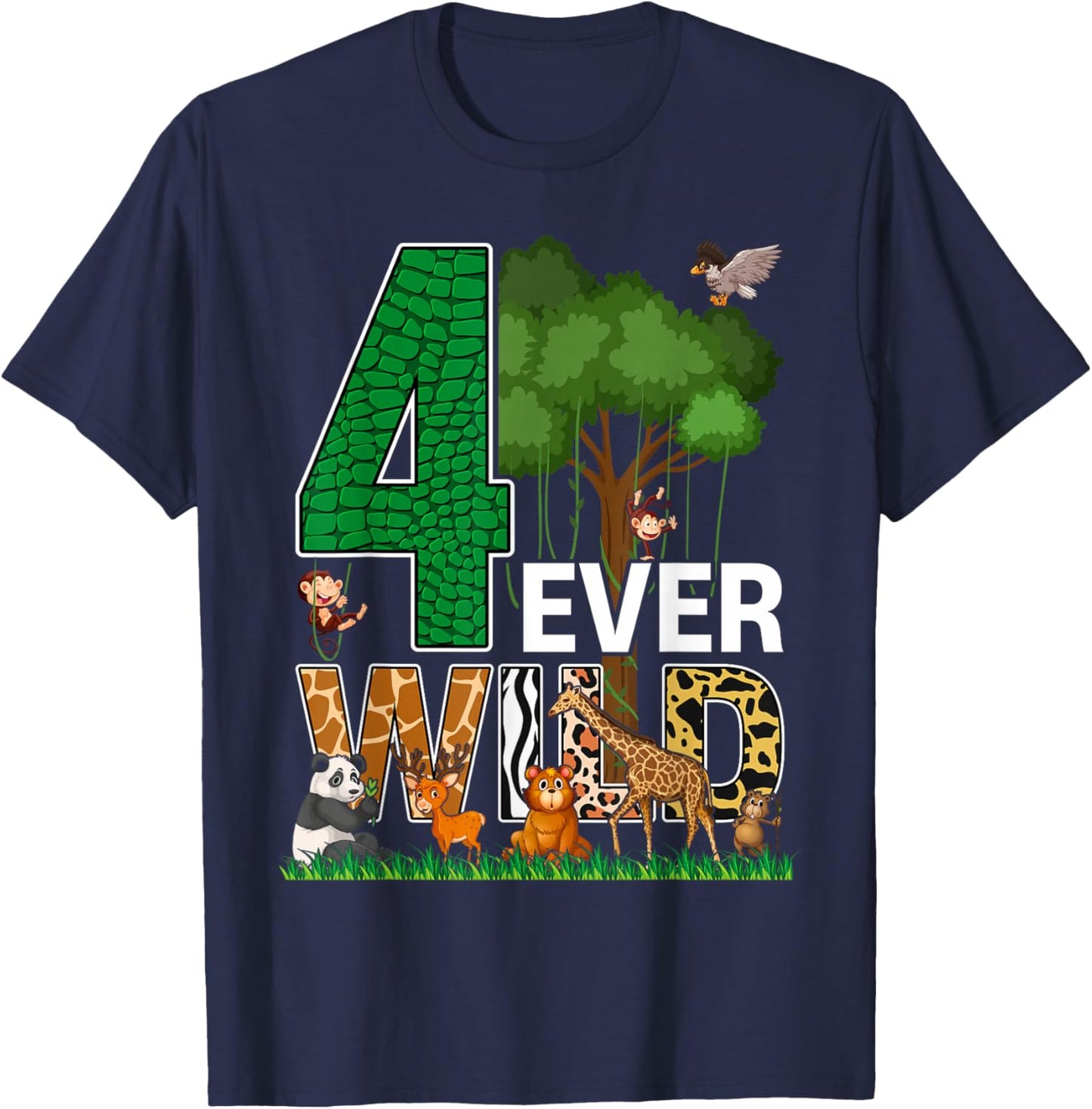 4 Ever Wild Birthday Decorations Boy Zoo 4th Birthday Party T-Shirt - T-Shirt | Navy