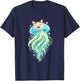 Jellyfish Cat Cute Surreal Ocean Cat Illustration T-Shirt - T-Shirt | Navy