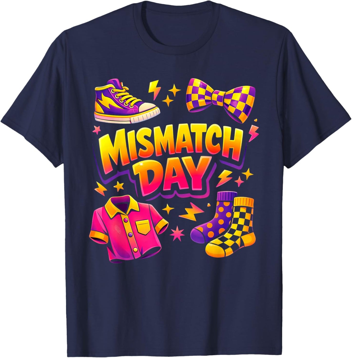 Mismatch Day Summer Wacky Mismatch Day Tacky Day Funny T-Shirt - T-Shirt | Navy