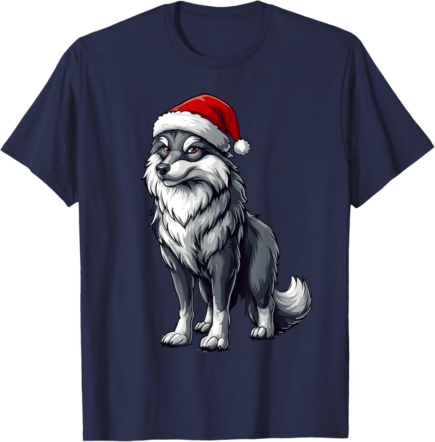 Wolf Santa Hat Boys Girls Kids Wolf Lovers Christmas Pajama T-Shirt - T-Shirt | Navy