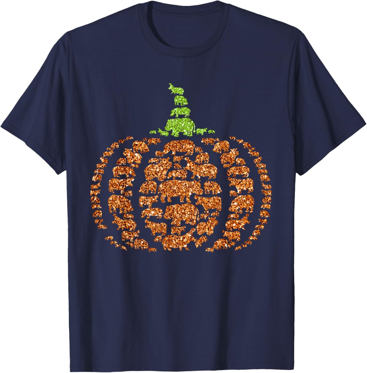 Group Hippos Pumpkin Cute Shape Halloween Thanksgiving T-Shirt - T-Shirt | Navy