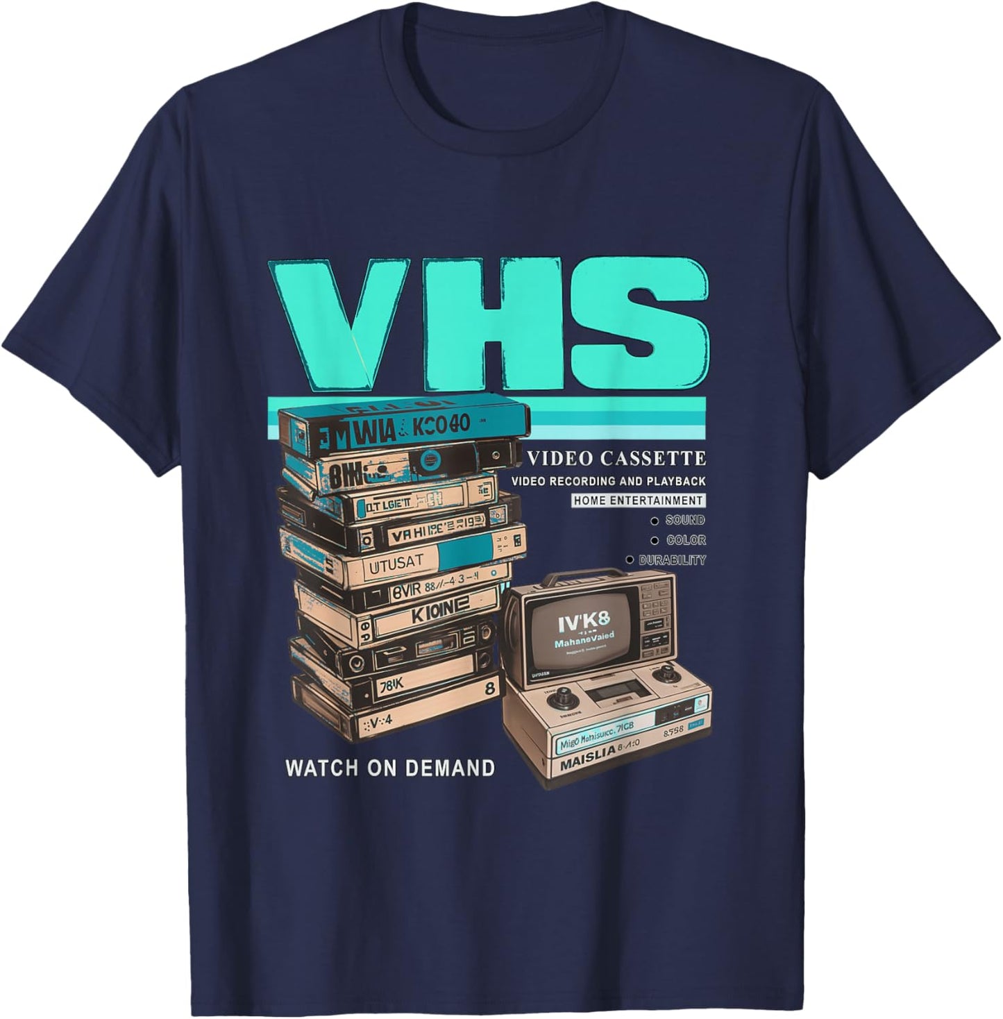 Teal Aqua VHS and Chill Teal Aqua Graphic T-Shirt - T-Shirt | Navy