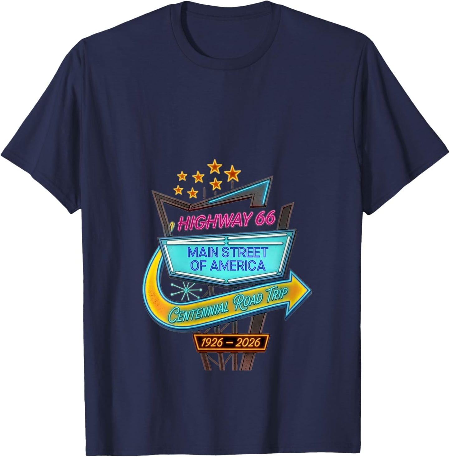 Women's Highway 66 Centennial Road Trip Main Street of America Sign V-Neck T-Shirt - T-Shirt | Navy