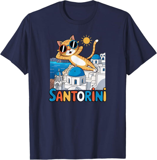 Santorini Greece Souvenir/Cat Santorini T-Shirt - T-Shirt | Navy