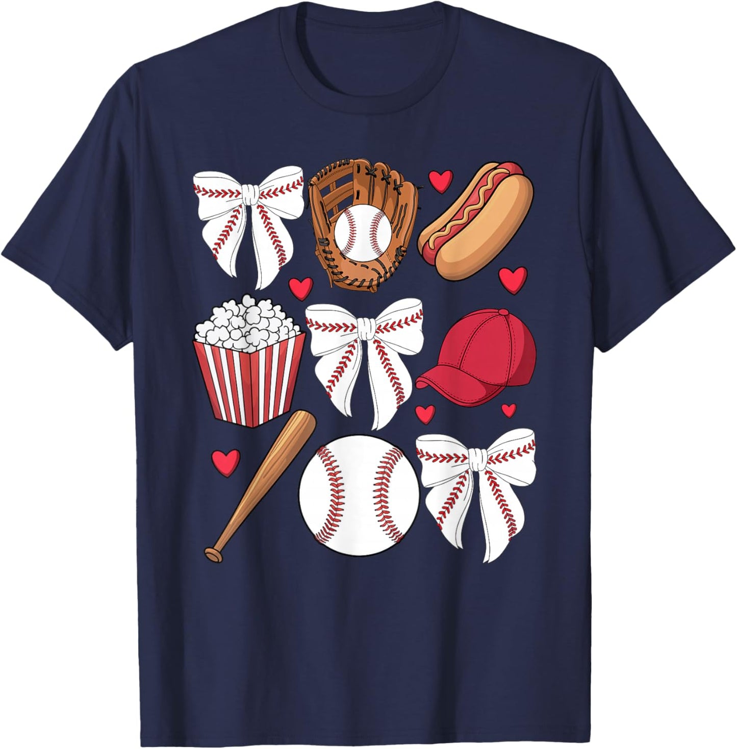 Baseball Coquette Bow Women Girls Baseball Cheer Mom Mama T-Shirt - T-Shirt | Navy