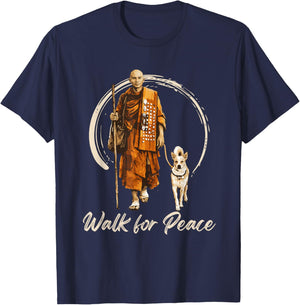 Peace Walking Monks and Aloka Dog Walk for Peace T-Shirt - T-Shirt | Navy