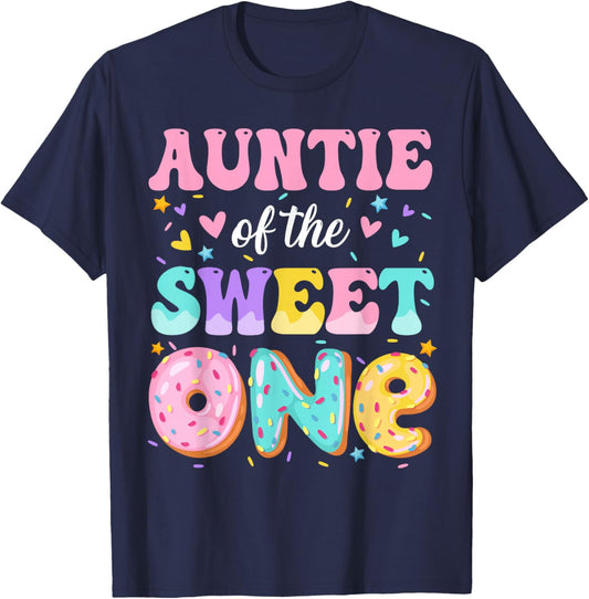 Auntie of The Sweet One 1st Birthday Donut Bday Party T-Shirt - T-Shirt | Navy
