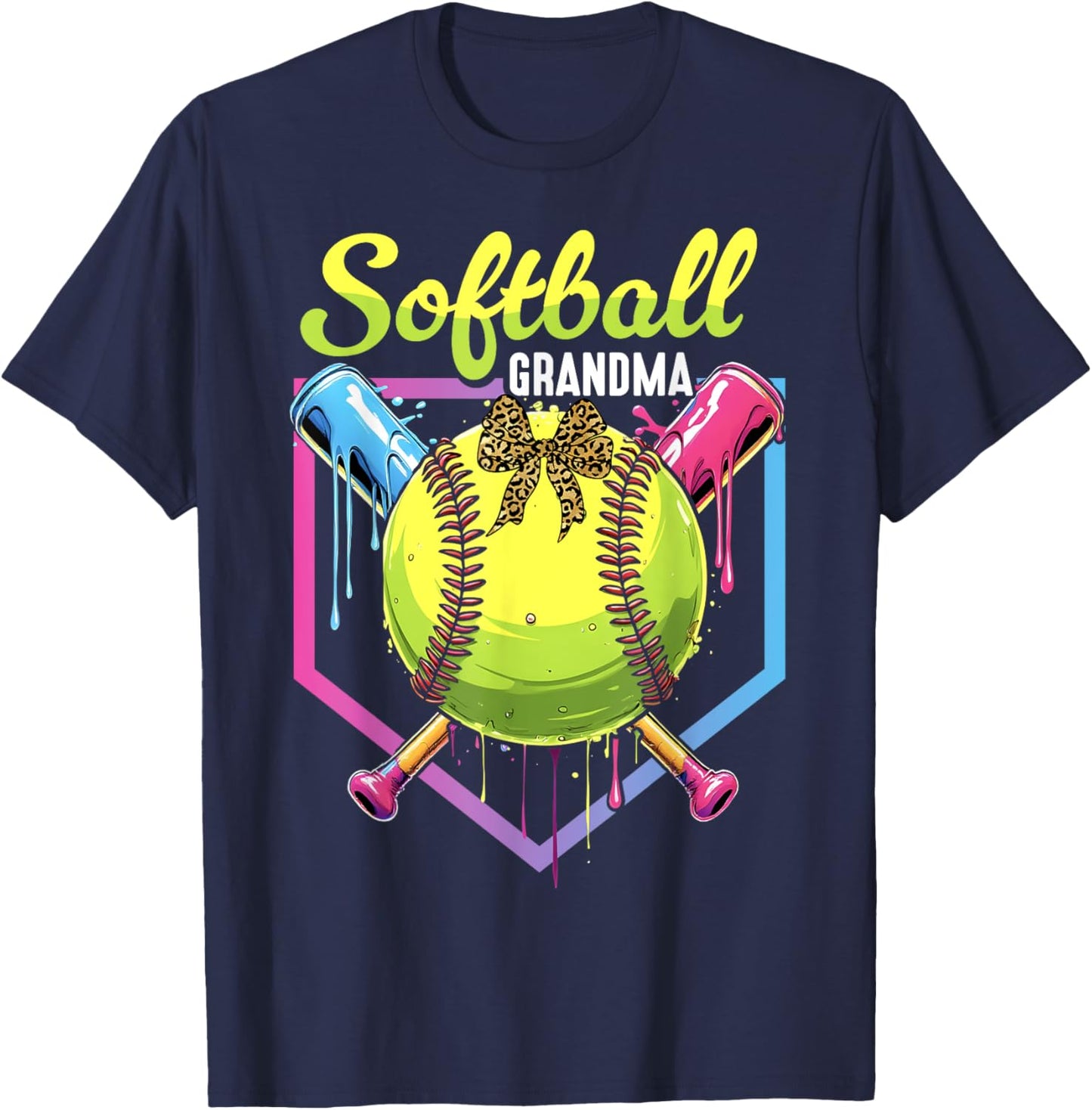 Softball Drip Grandma Ice Cream Softball Bow Mother's Day T-Shirt - T-Shirt | Navy