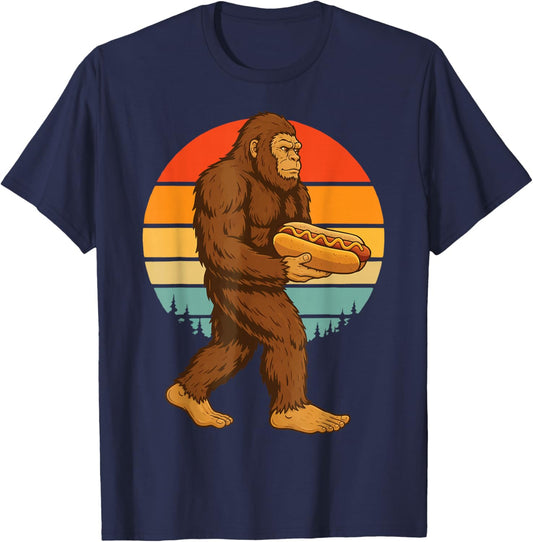 Bigfoot Hot Dog Retro T-Shirt - T-Shirt | Navy