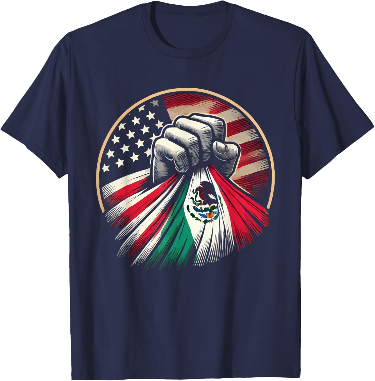 Half Mexican Half American USA Flag Mexico America T-Shirt - T-Shirt | Navy