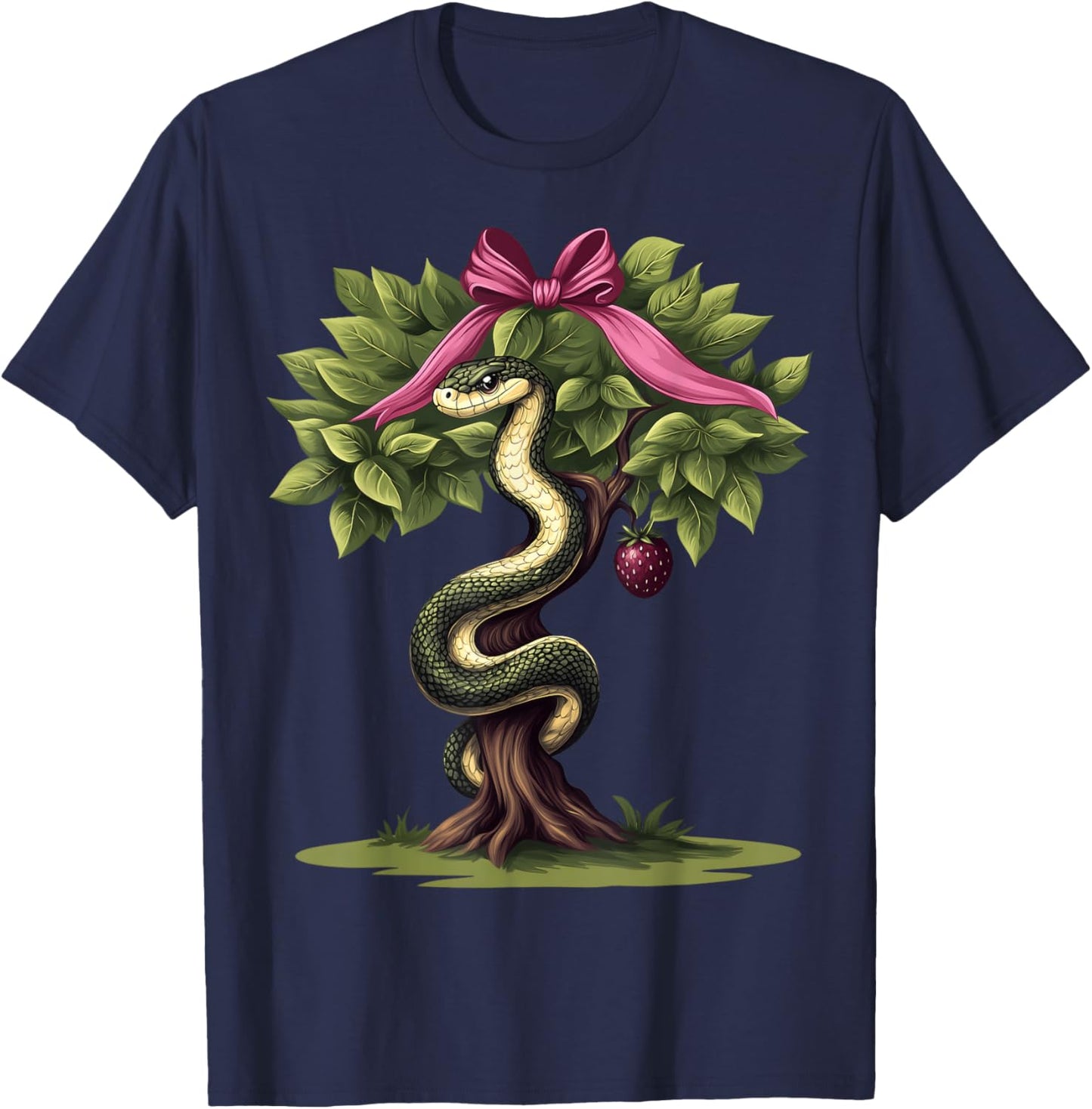 Coquette Bow Garden of Eden Religious Biblical Snake Girl T-Shirt - T-Shirt | Navy