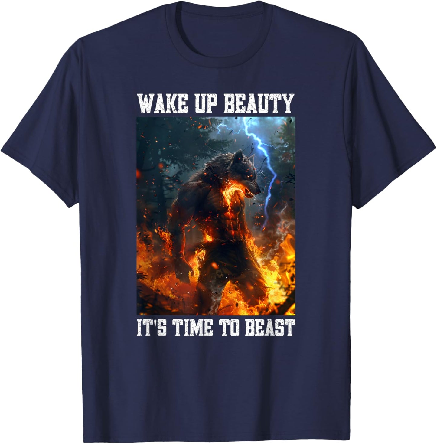 Cringe Wolf Wake Up Beauty Cringy Alpha Wolf Cringey T-Shirt - T-Shirt | Navy