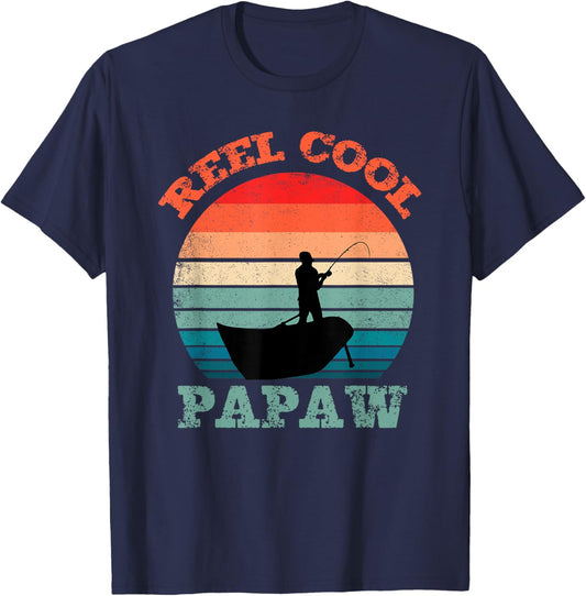 Reel Cool Papaw Fishing Funny Vintage Retro T-Shirt - T-Shirt | Navy