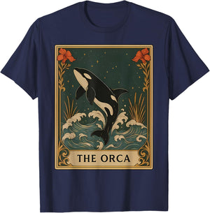 Orca Tarot Card Vintage Floral Killer Whale Ocean Animal T-Shirt - T-Shirt | Navy