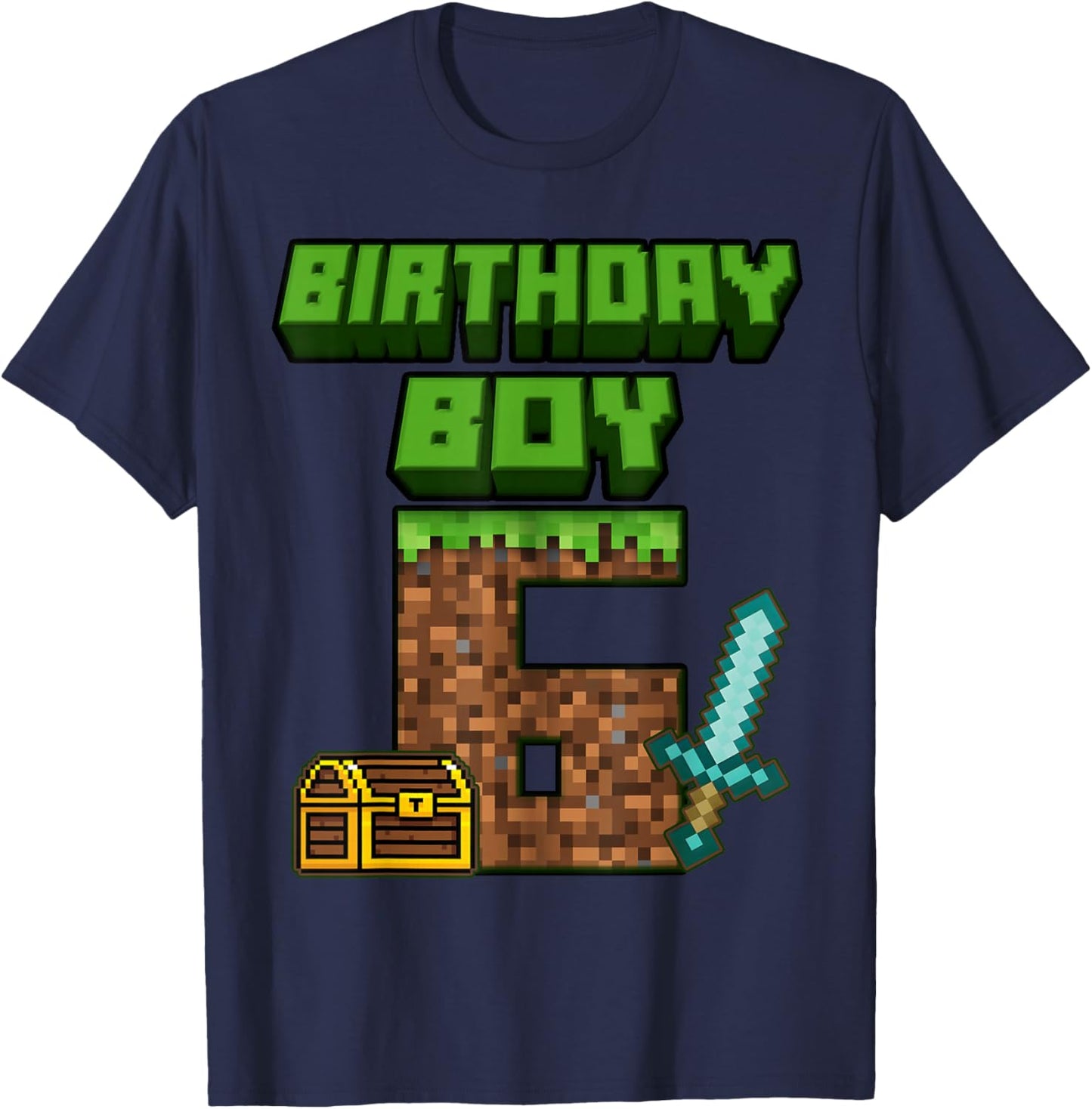 6th Birthday Boy 6 Years Old Gamer Pixel Birthday Boys T-Shirt - T-Shirt | Navy