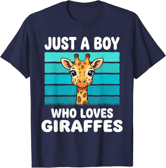 Just a Boy Who Loves Giraffes Funny Giraffe Lover Kids Boys T-Shirt - T-Shirt | Navy