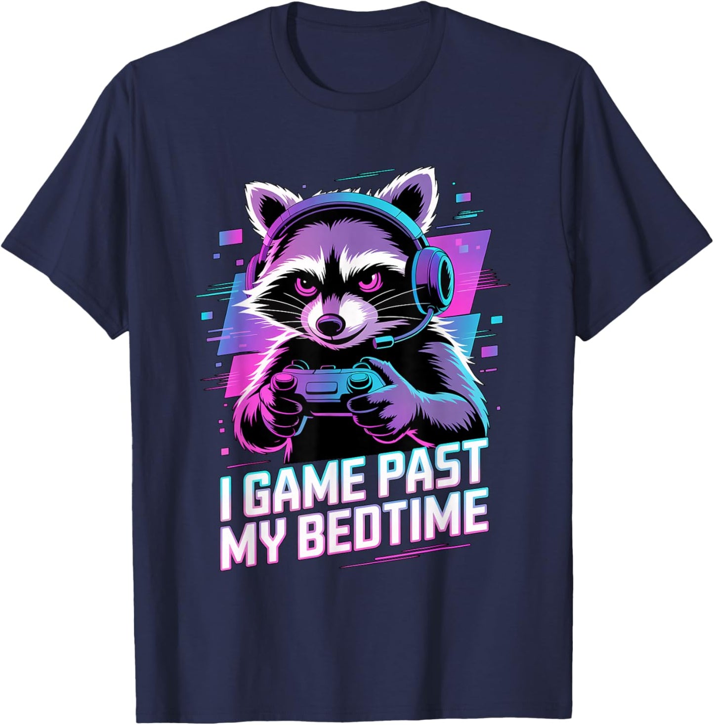 Raccoon Gaming I Game Past My Bedtime T-Shirt - T-Shirt | Navy