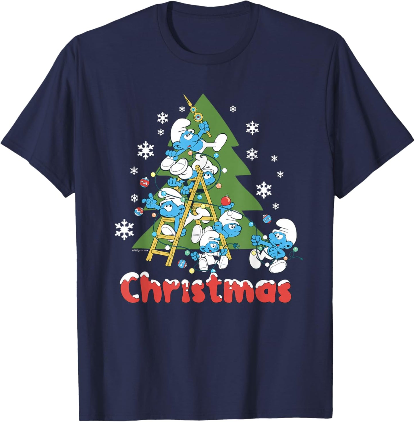 The Smurfs Trim The Christmas Tree T-Shirt - T-Shirt | Navy