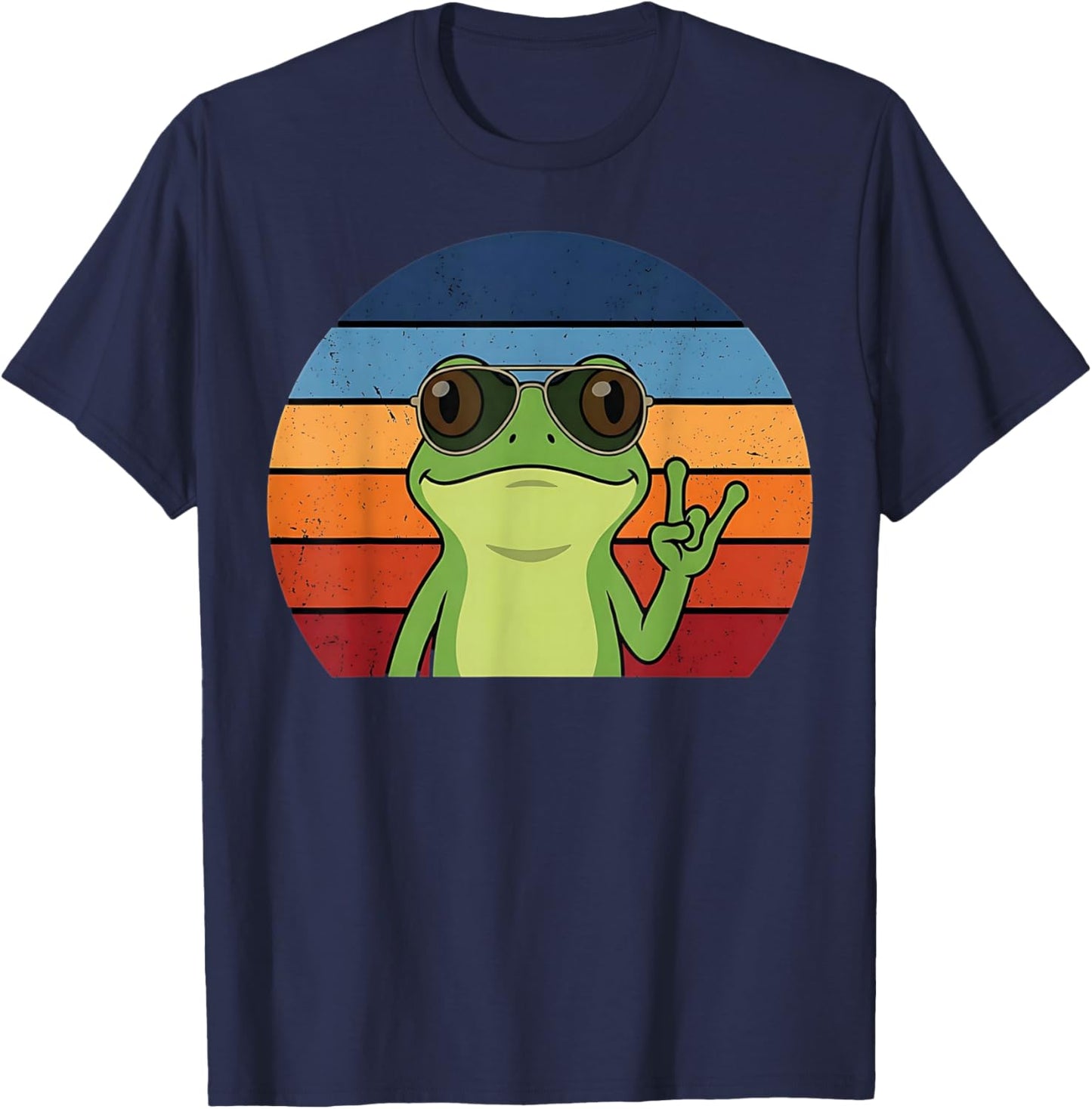 Funny Retro Vintage Frog Rock Music Animal Boys T-Shirt - T-Shirt | Navy