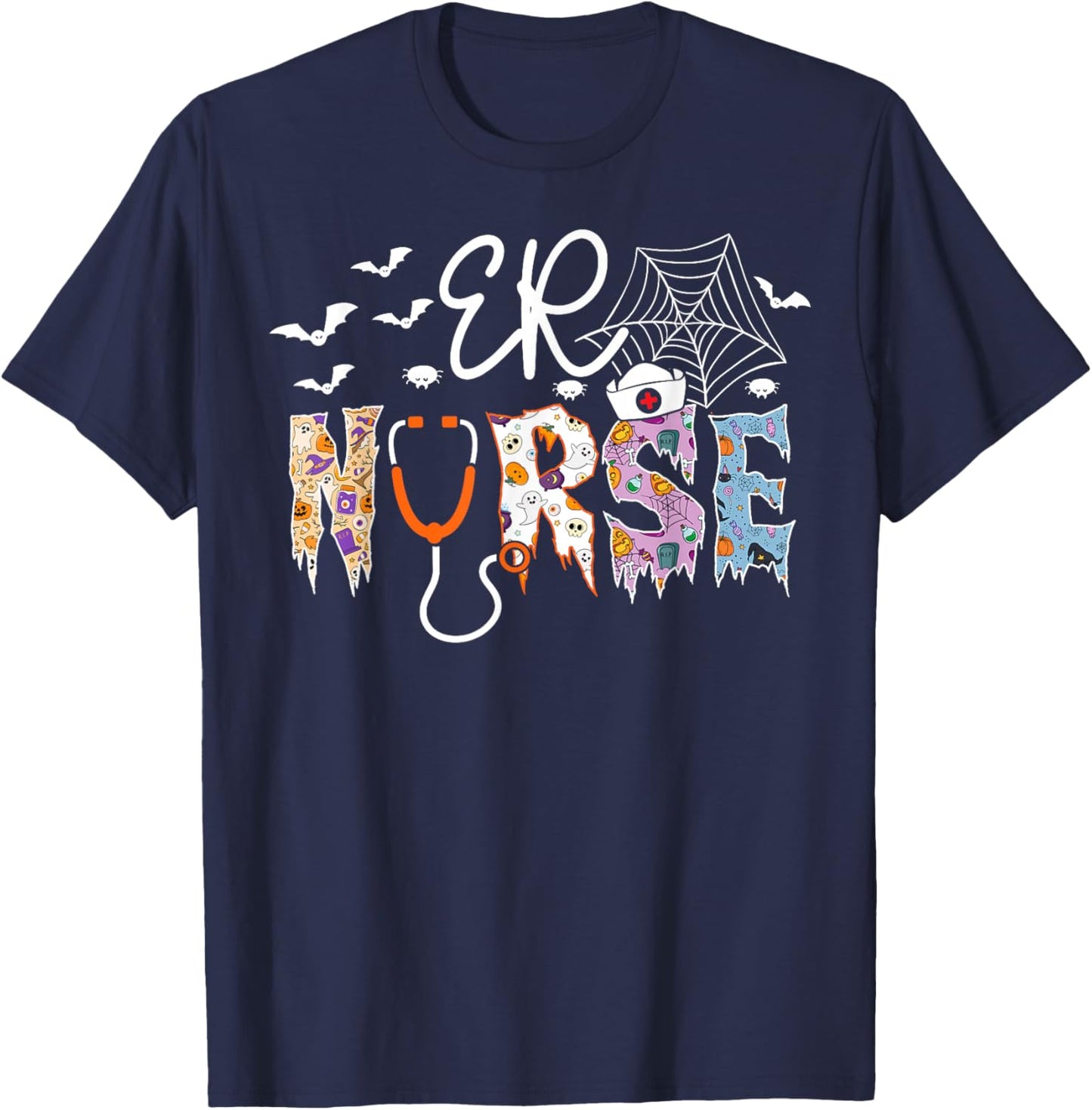 ER Nurse Spooky Halloween Costume Emergency Room Staff T-Shirt - T-Shirt | Navy