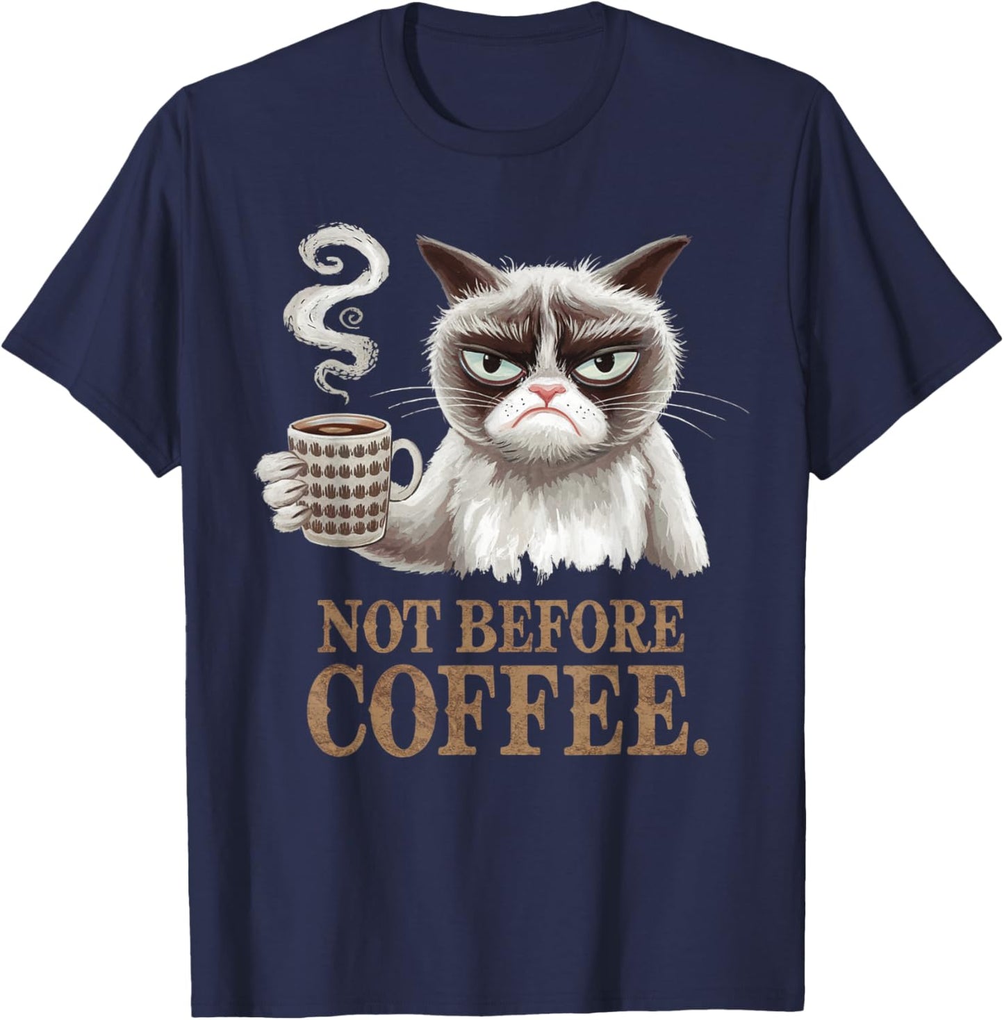 Not Before Coffee Funny Cat T-Shirt - T-Shirt | Navy