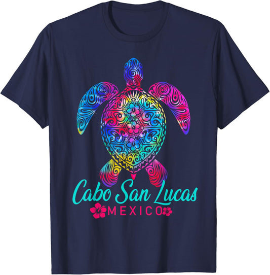 Cabo San Lucas Mexico Tribal Tie Dye Sea Turtle T-Shirt - T-Shirt | Navy