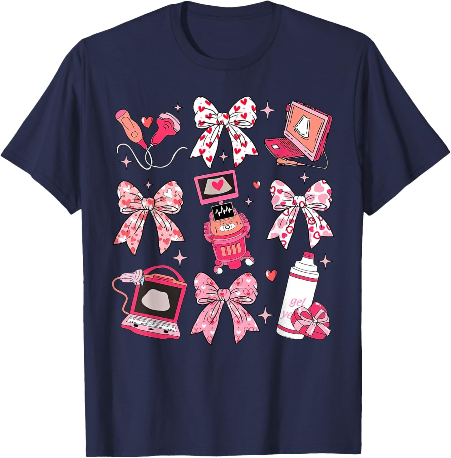 Coquette Bow Sonographer Valentine Ultrasound Tech OB Tech T-Shirt - T-Shirt | Navy