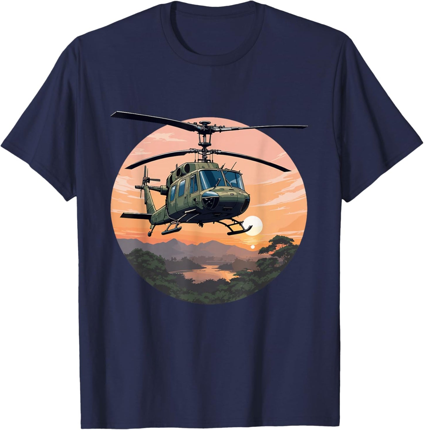 Helicopter Huey UH-1 Vintage Sunset Vietnam Chopper T-Shirt - T-Shirt | Navy
