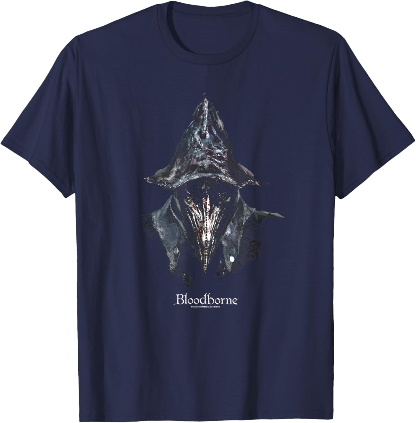 Bloodborne Hunter Portrait with Logo Dark Video Game T-Shirt - T-Shirt | Navy