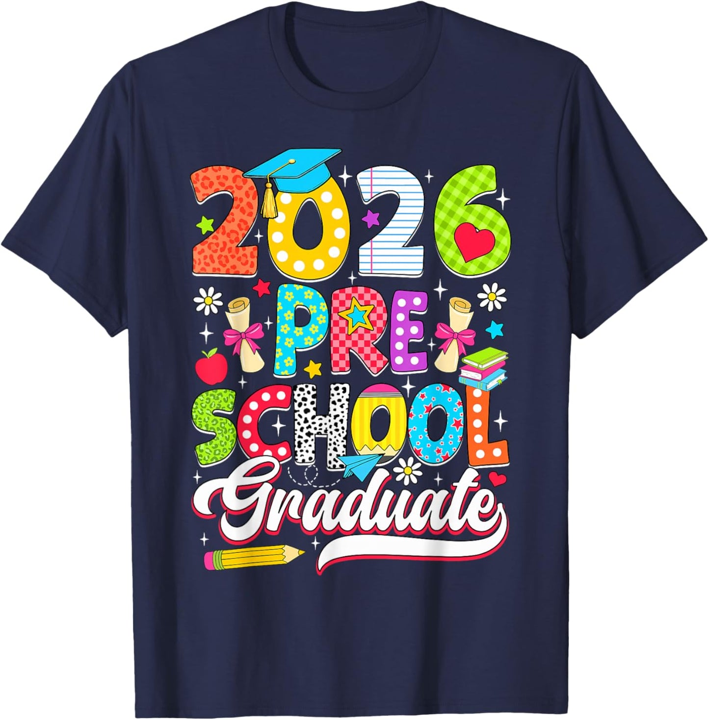 Preschool Graduate 2026 Pre-K Grad Graduation Boy Girl Kid T-Shirt - T-Shirt | Navy