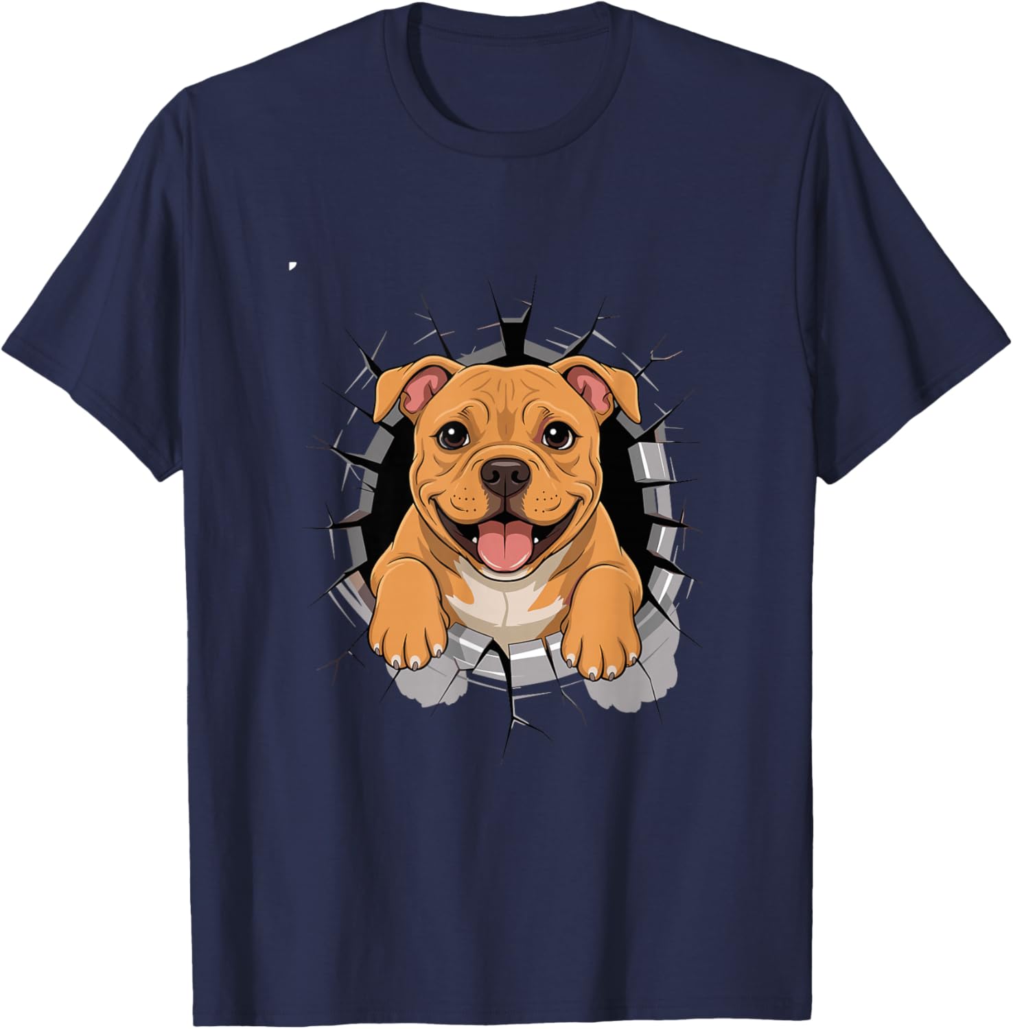 Cracked Wall Staffordshire Bull Terrier Staffy T-Shirt - T-Shirt | Navy