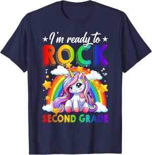 I'm Ready To Rock Second Grade Unicorn Back To School Girls T-Shirt - T-Shirt | Navy