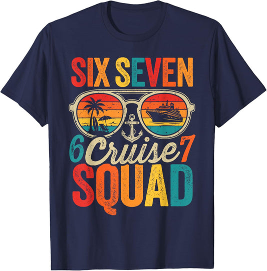 Six Seven Cruise Squad 2026 Summer Cruise 67 Meme Boys Kids T-Shirt - T-Shirt | Navy