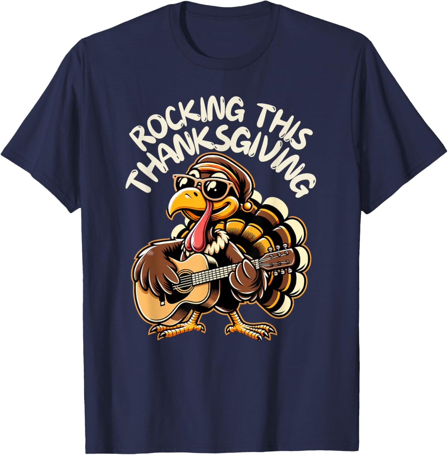 Funny Saying Turkey Playing Guitar Thanksgiving Music Lovers T-Shirt - T-Shirt | Navy