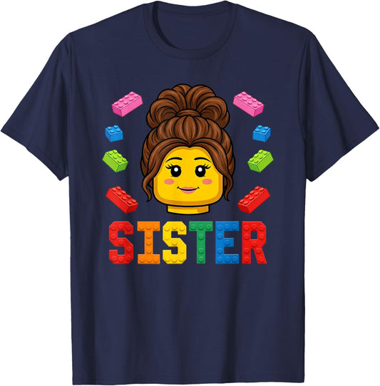 Sister Master Builder Building Bricks Blocks Family Matching T-Shirt - T-Shirt | Navy