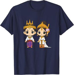 Cambodia Traditional Dress Cambodian Boy Khmer Girl T-Shirt - T-Shirt | Navy