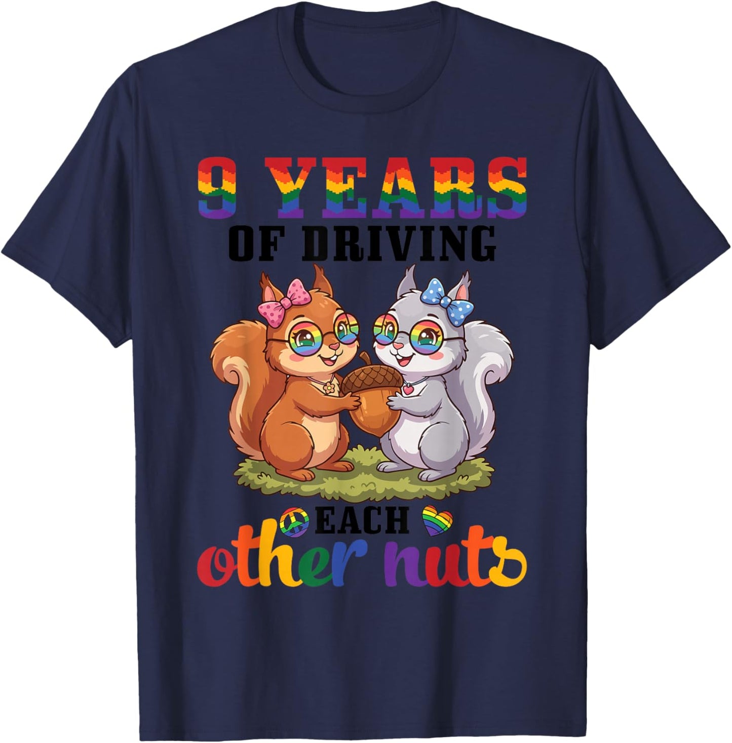 Squirrel Couple Anniversary 9 Years Driving Each Other Nuts T-Shirt - T-Shirt | Navy